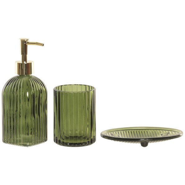 BAÑO SET 3 CRISTAL 7,5X7,5X19,3 480ML VERDE OSCURO
