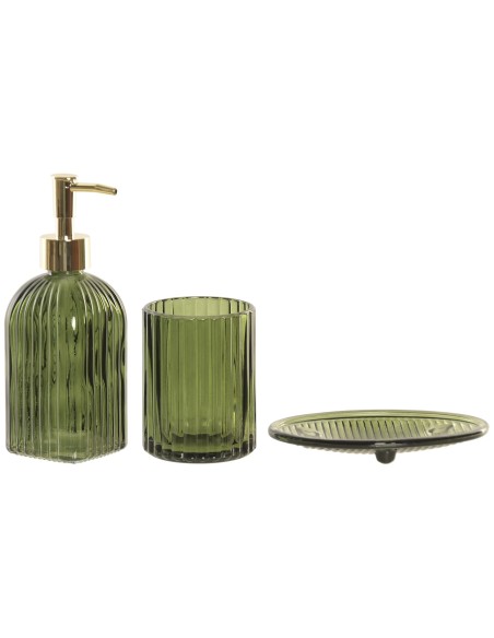 BAÑO SET 3 CRISTAL 7,5X7,5X19,3 480ML VERDE OSCURO