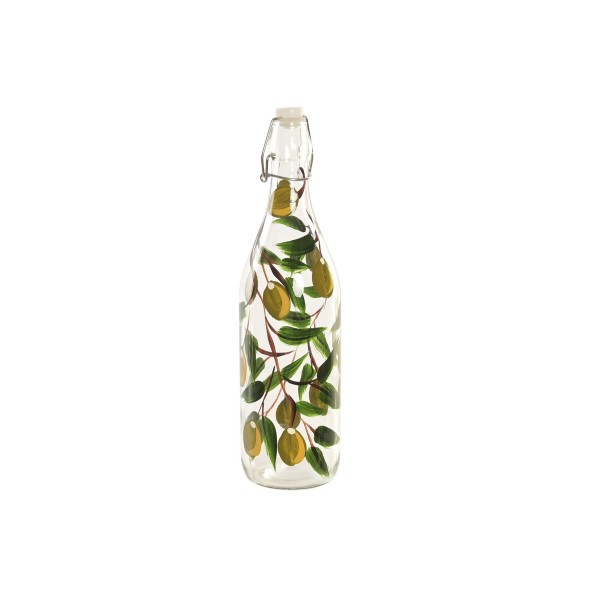 BOTELLA CRISTAL INOX 8X8X32 1L OLIVO IMPRESO VERDE