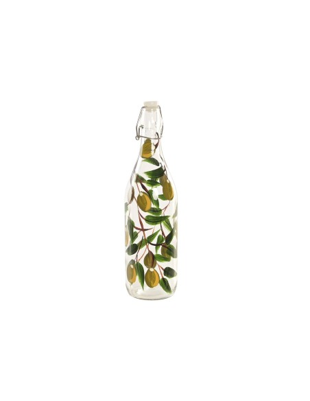 BOTELLA CRISTAL INOX 8X8X32 1L OLIVO IMPRESO VERDE