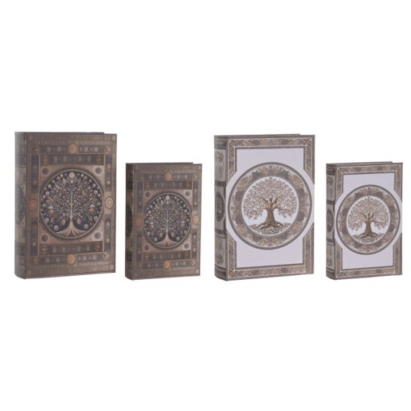 CAJA LIBRO SET 2 PU MDF 21X7X30 ARBOL VIDA 2 SURT.