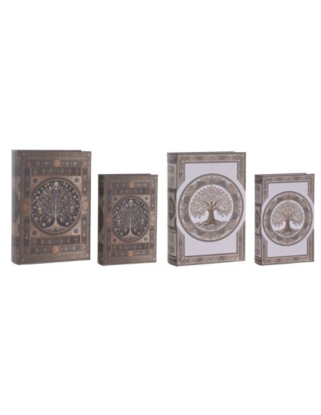 CAJA LIBRO SET 2 PU MDF 21X7X30 ARBOL VIDA 2 SURT.