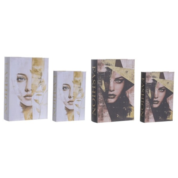 CAJA LIBRO SET 2 PU MDF 21X7X30 CHICA 2 SURT.