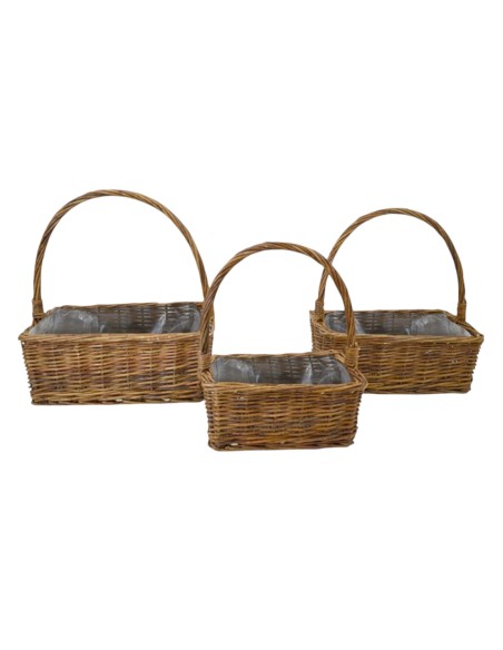SET 3 CESTOS RECTANGULARES MIMBRE CON ASA