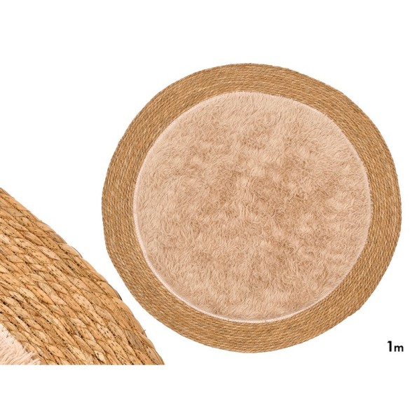 ALFOMBRA YUTE ANTIDESLIZANTE RDND PELO BEIGE 100CM