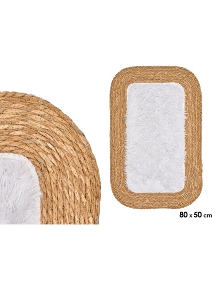 ALFOMBRA YUTE ANTIDESLIZANTE RECT BLANCO 80X50CM