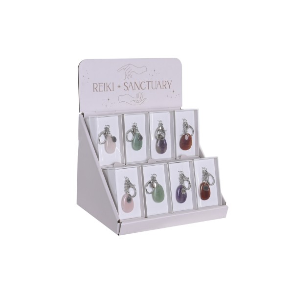 LLAVERO PIEDRA ZINC 3X0,1X8 CUARZO ROSA 4 SURT.