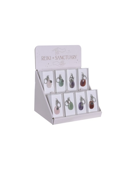 LLAVERO PIEDRA ZINC 3X0,1X8 CUARZO ROSA 4 SURT.