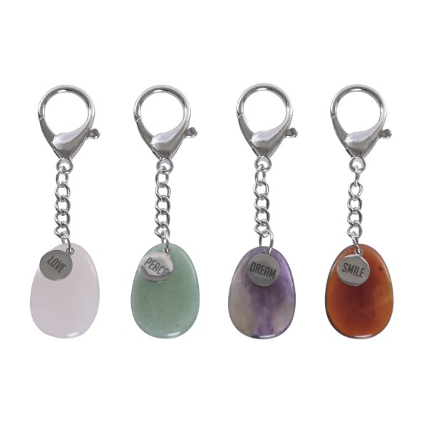 LLAVERO PIEDRA ZINC 3X0,1X8 CUARZO ROSA 4 SURT.