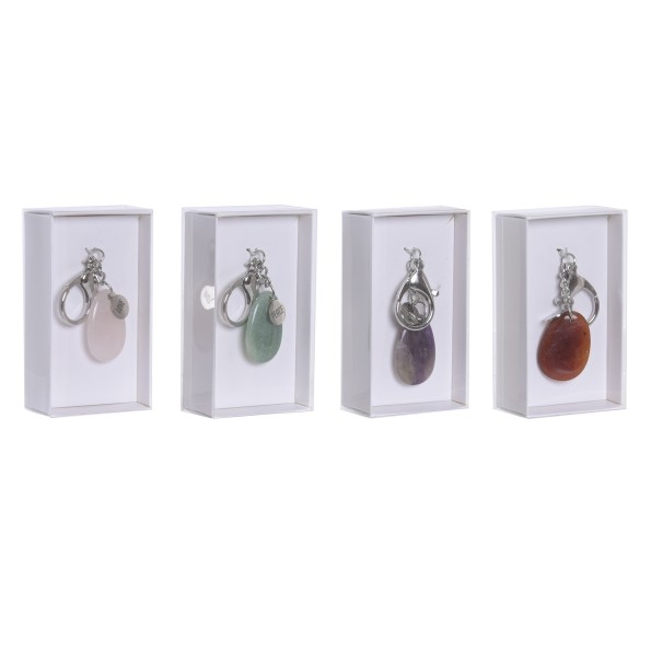 LLAVERO PIEDRA ZINC 3X0,1X8 CUARZO ROSA 4 SURT.