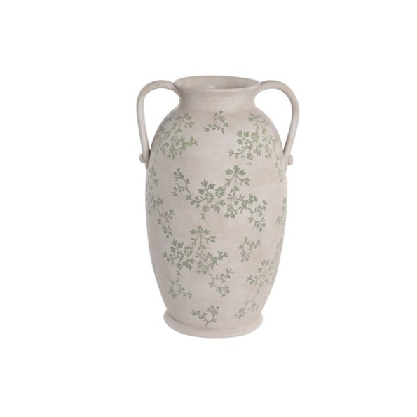 JARRON TERRACOTA 26X23X41 FLORAL ARTESANAL BLANCO