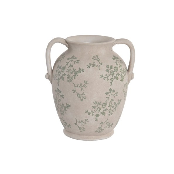 JARRON TERRACOTA 21X18X24 FLORAL ARTESANAL BLANCO