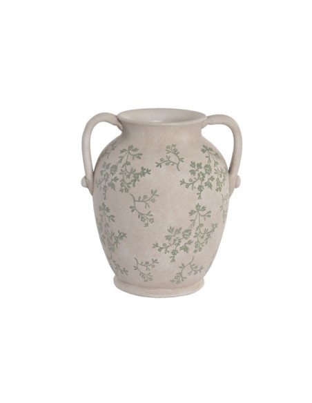 JARRON TERRACOTA 21X18X24 FLORAL ARTESANAL BLANCO