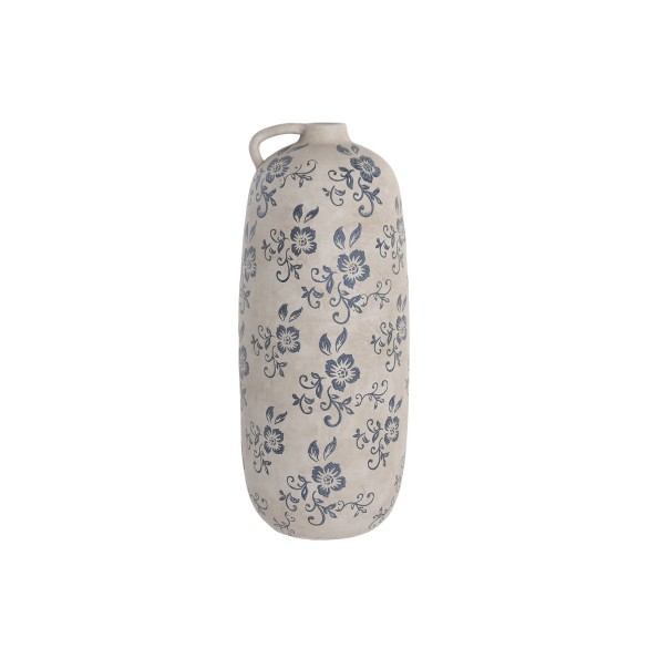 JARRON TERRACOTA 20X20X50 FLORAL ARTESANAL BLANCO