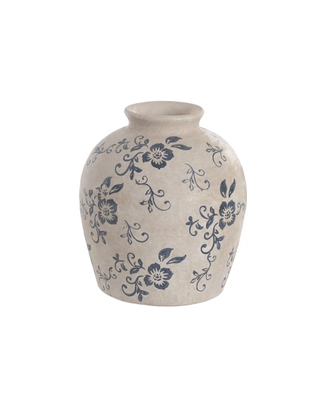JARRON TERRACOTA 20X20X20 FLORAL ARTESANAL BLANCO