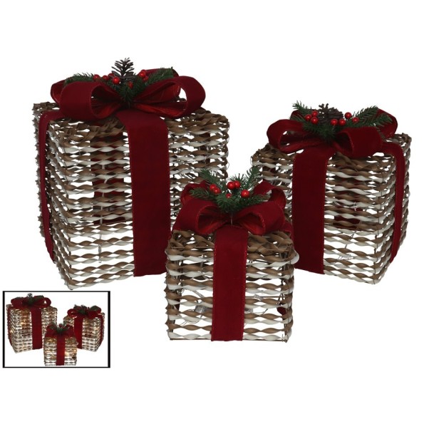 CAJA REGALO X3 C/45 LUCES 15-20-25CM NATURAL
