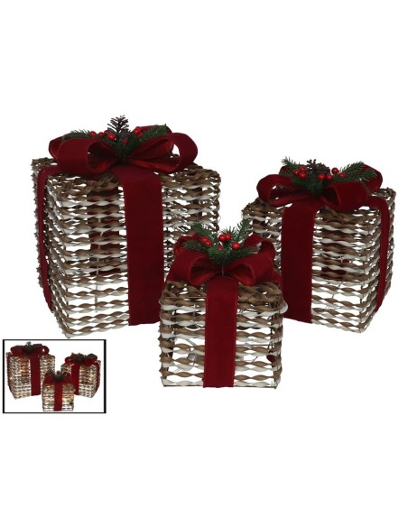 CAJA REGALO X3 C/45 LUCES 15-20-25CM NATURAL
