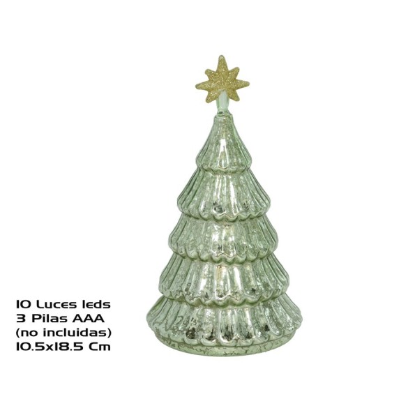ARBOL CRISTAL C/ LED VERDE 10,5X18,5CM