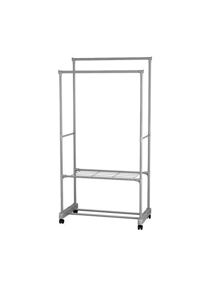 PERCHERO DOBLE CON ESTANTE Y RUEDAS 77X39X157CM 7HOUSE