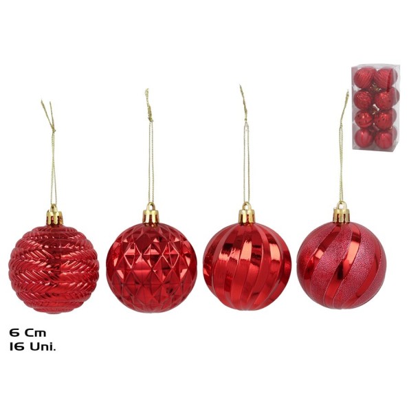 BOLA NAVIDAD X16 6CM ROJO 4STD LIV