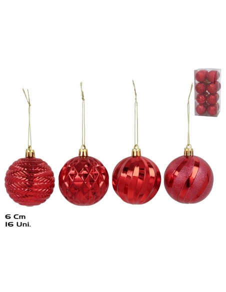 BOLA NAVIDAD X16 6CM ROJO 4STD LIV