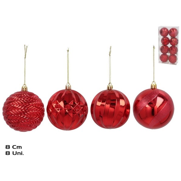 BOLA NAVIDAD X8 8CM ROJO 4STD LIV