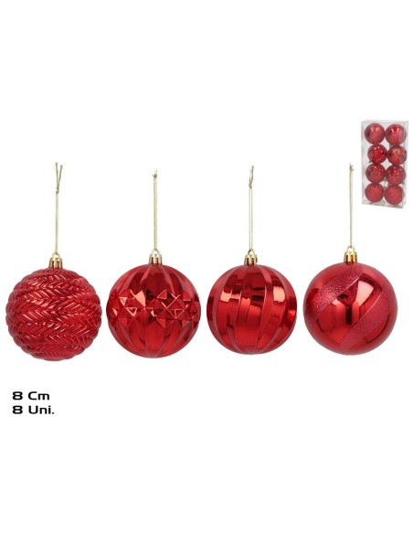 BOLA NAVIDAD X8 8CM ROJO 4STD LIV