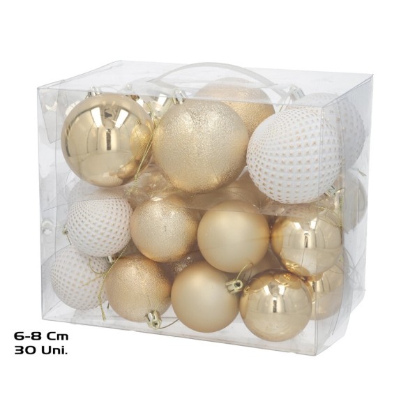 BOLA NAVIDAD X30 6CM/8CM BLANCO