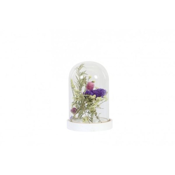 DOME WITH FLOWERS GLASS 10X10X15CM