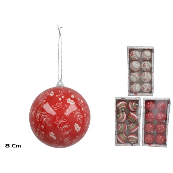 SET 8 BOLAS DE NAVIDAD COLGANTES 8CM SUZANNE 3STD