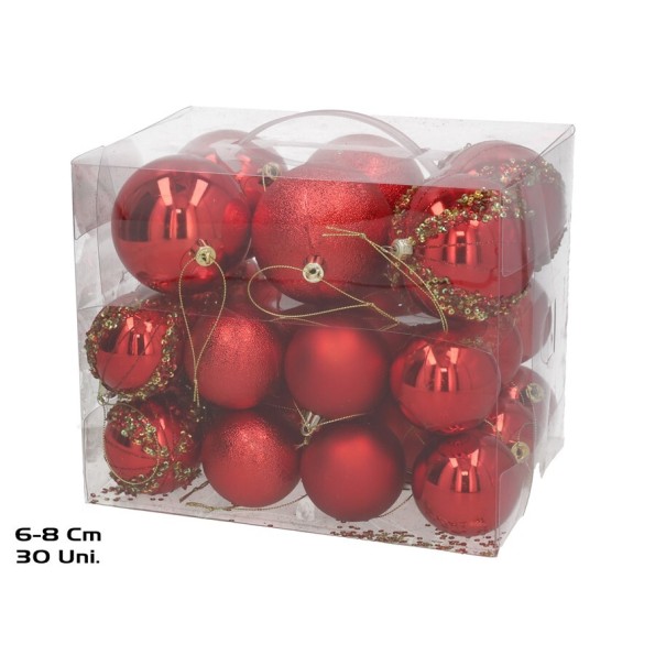 BOLA NAVIDAD X30 6CM/8CM ROJO BR