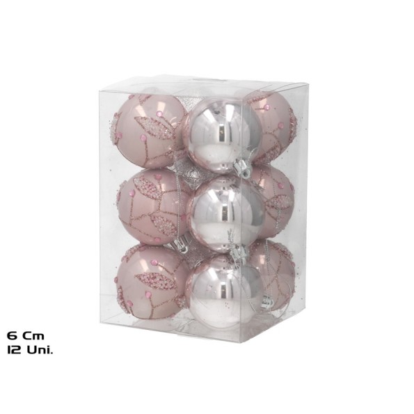 BOLA NAVIDAD X12 6CM ROSA