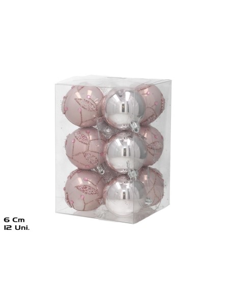 BOLA NAVIDAD X12 6CM ROSA