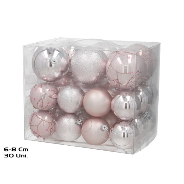 BOLA NAVIDAD X30 6CM/8CM ROSA