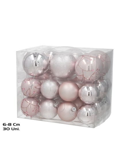 BOLA NAVIDAD X30 6CM/8CM ROSA