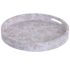 BANDEJA LINO MADERA 40X40X5 FLORAL TAPIZADO BLANCO