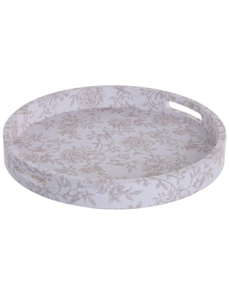 BANDEJA LINO MADERA 40X40X5 FLORAL TAPIZADO BLANCO