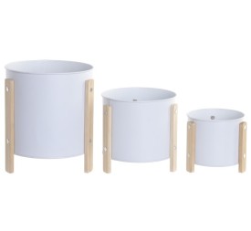 MACETERO SET 3 METAL MADERA 17X17X21 CREMA