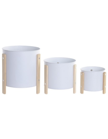 MACETERO SET 3 METAL MADERA 17X17X21 CREMA