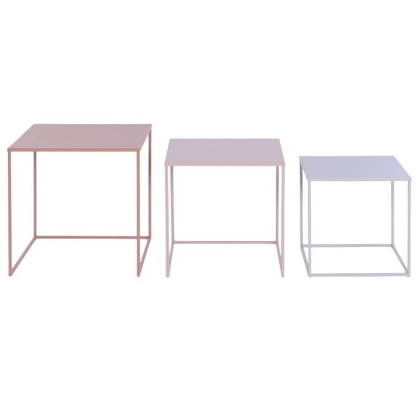 MESA CENTRO SET 3 METAL 45X45X45 ROSA PALO