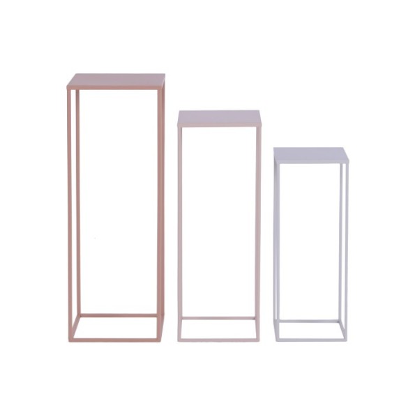 MESITA AUXILIAR SET 3 METAL 25X25X70 ROSA PALO