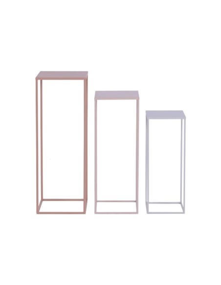 MESITA AUXILIAR SET 3 METAL 25X25X70 ROSA PALO