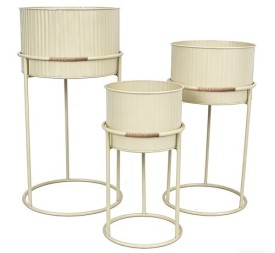 MACETERO SET 3 METAL PE 31X31X59 CREMA