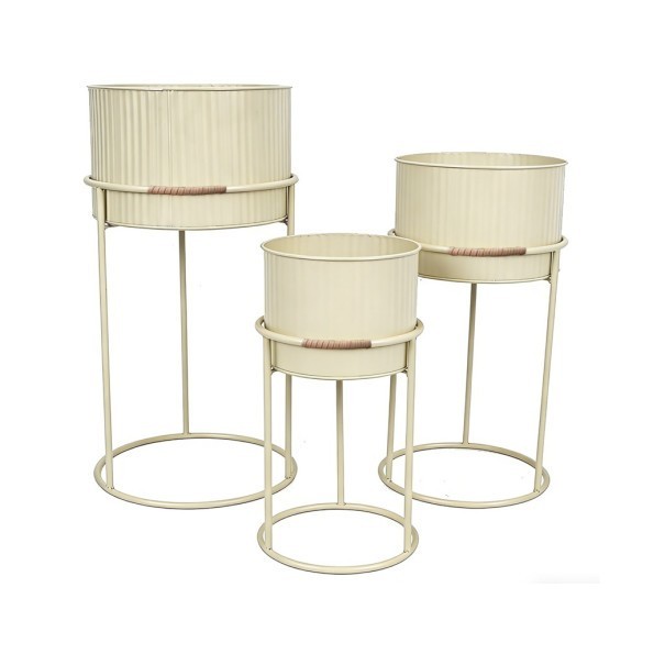 MACETERO SET 3 METAL PE 31X31X59 CREMA