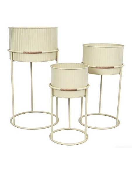 MACETERO SET 3 METAL PE 31X31X59 CREMA