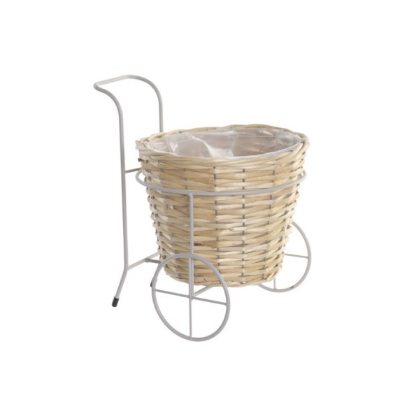 MACETERO METAL FIBRA 22X29X29 CARRO NATURAL CREMA