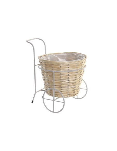 MACETERO METAL FIBRA 22X29X29 CARRO NATURAL CREMA
