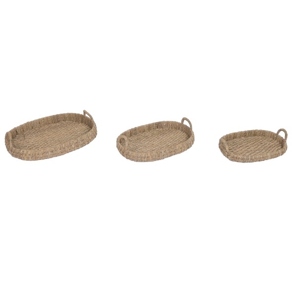 BANDEJA SET 3 SEAGRASS METAL 63X43X8 NATURAL