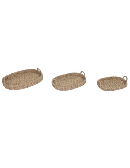 BANDEJA SET 3 SEAGRASS METAL 63X43X8 NATURAL