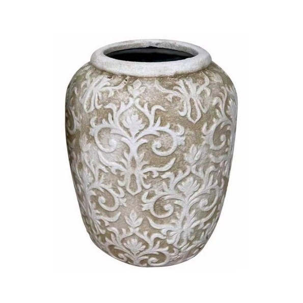 JARRON RESINA 19X19X25 BARROCO RUGOSO CREMA